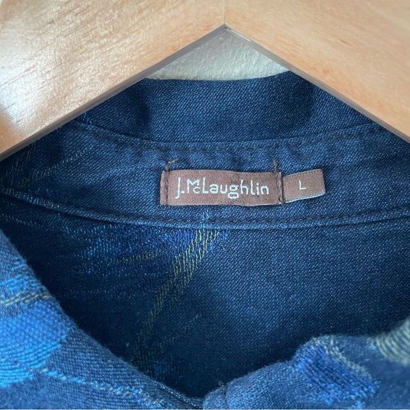 J. McLaughlin Amara Blue Denim Floral Jacquard Shirt Dress Long Sleeve Size L - Picture 2 of 14